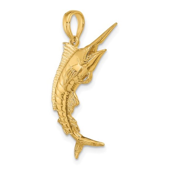 14k Yellow Gold Polished 3D Blue Marlin Pendant Unisex Father's Day Dad Mom Gift - Picture 2 of 6